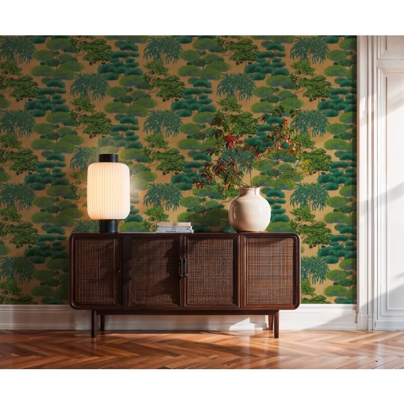 Hochwertige Vliestapete Bäume & Wald Gold & Grün - Cuba II (KG-177176)