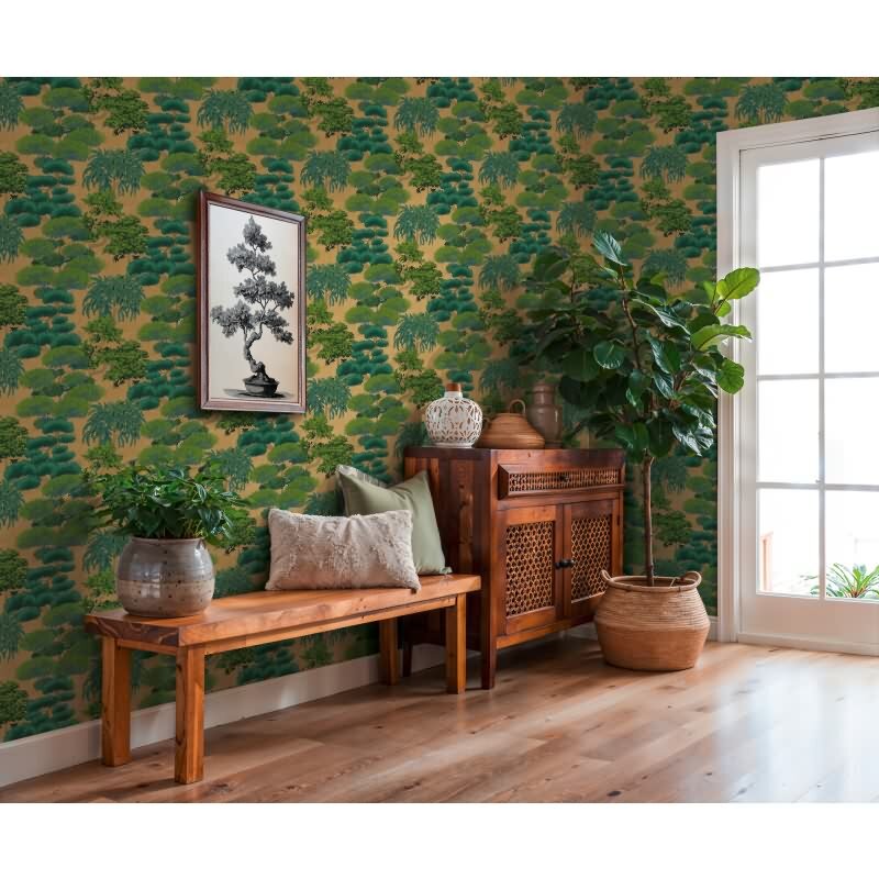 Hochwertige Vliestapete Bäume & Wald Gold & Grün - Cuba II (KG-177176)