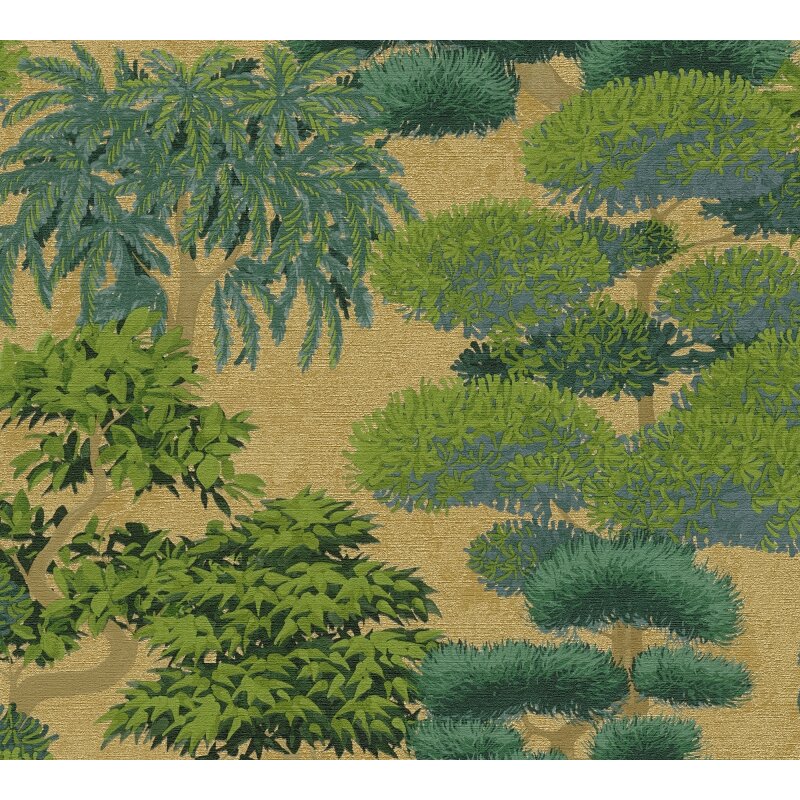 Hochwertige Vliestapete Bäume & Wald Gold & Grün - Cuba II (KG-177176)