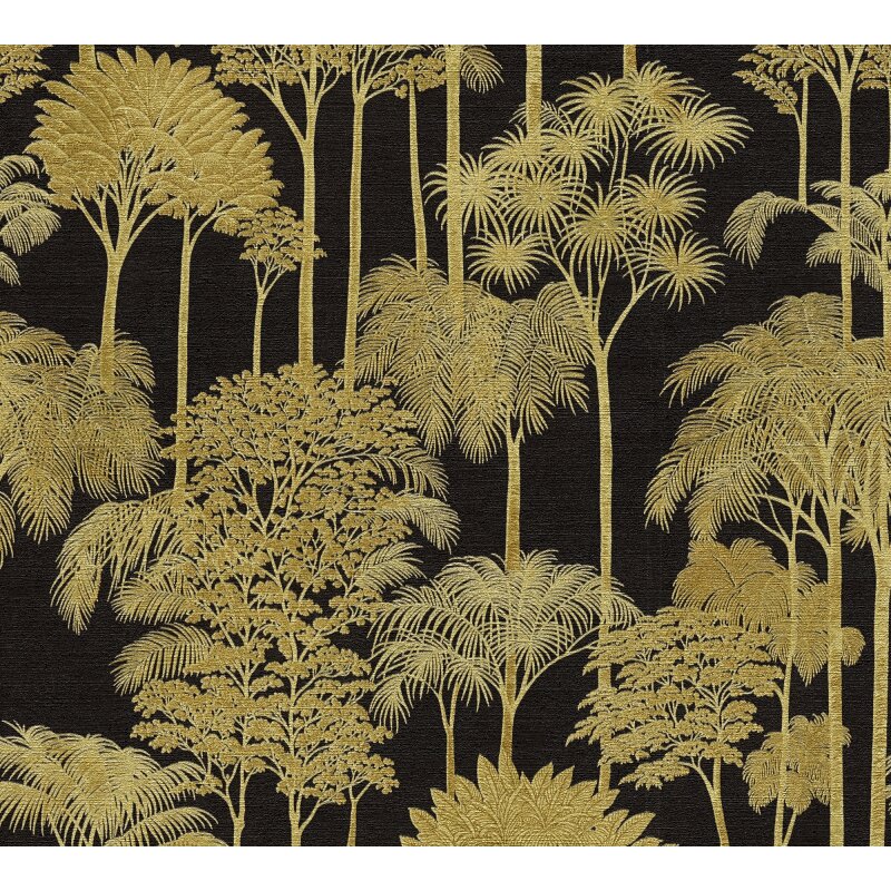 Hochwertige Vliestapete Bäume & Wald Schwarz & Gold - Cuba II (KG-177181)