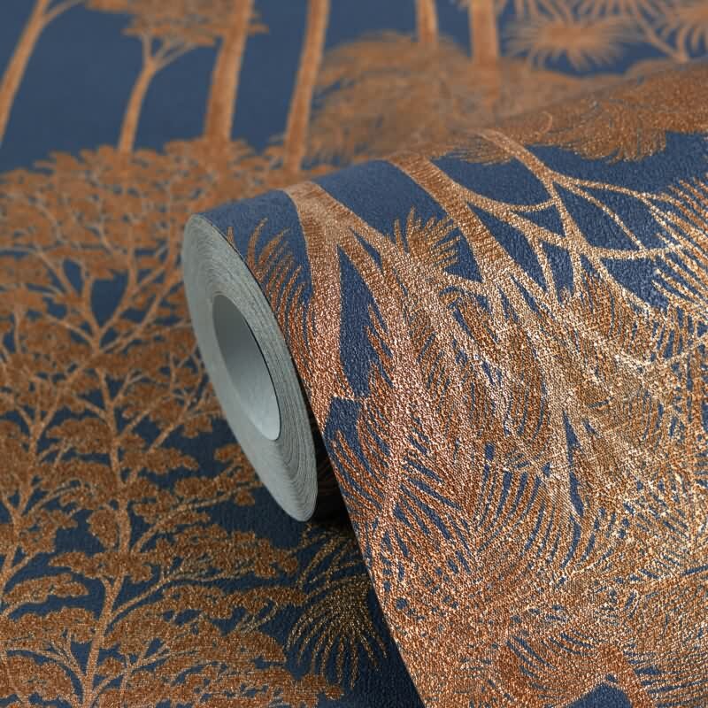 Stilvolle Bäume & Wald-Tapete Blau mit Braun aus Cuba II (KG-177182)