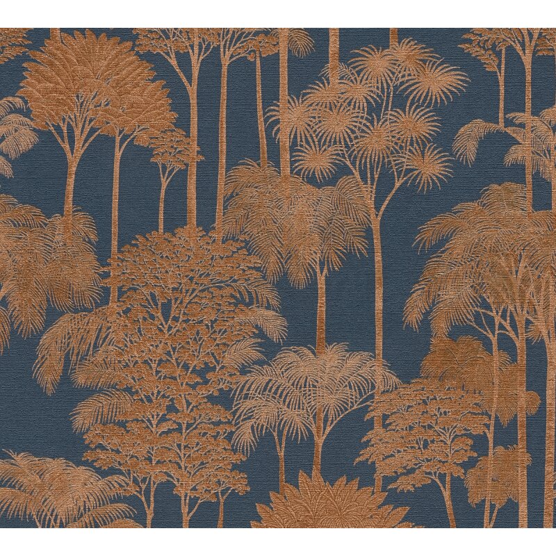 Stilvolle Bäume & Wald-Tapete Blau mit Braun aus Cuba II (KG-177182)