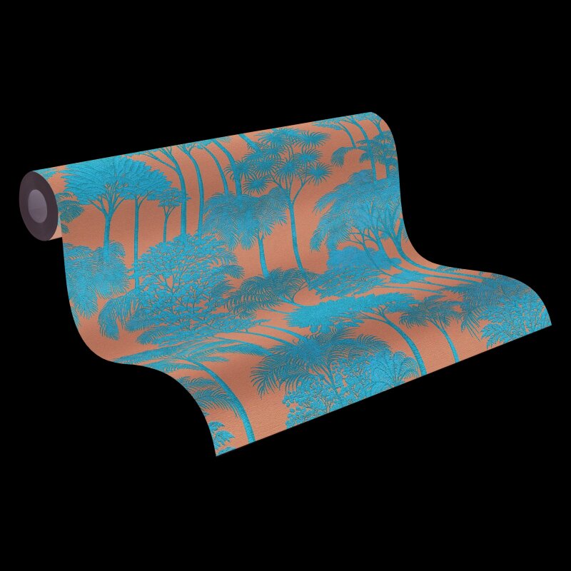 Stilvolle Bäume & Wald-Tapete Blau mit Braun aus Cuba II (KG-177182)