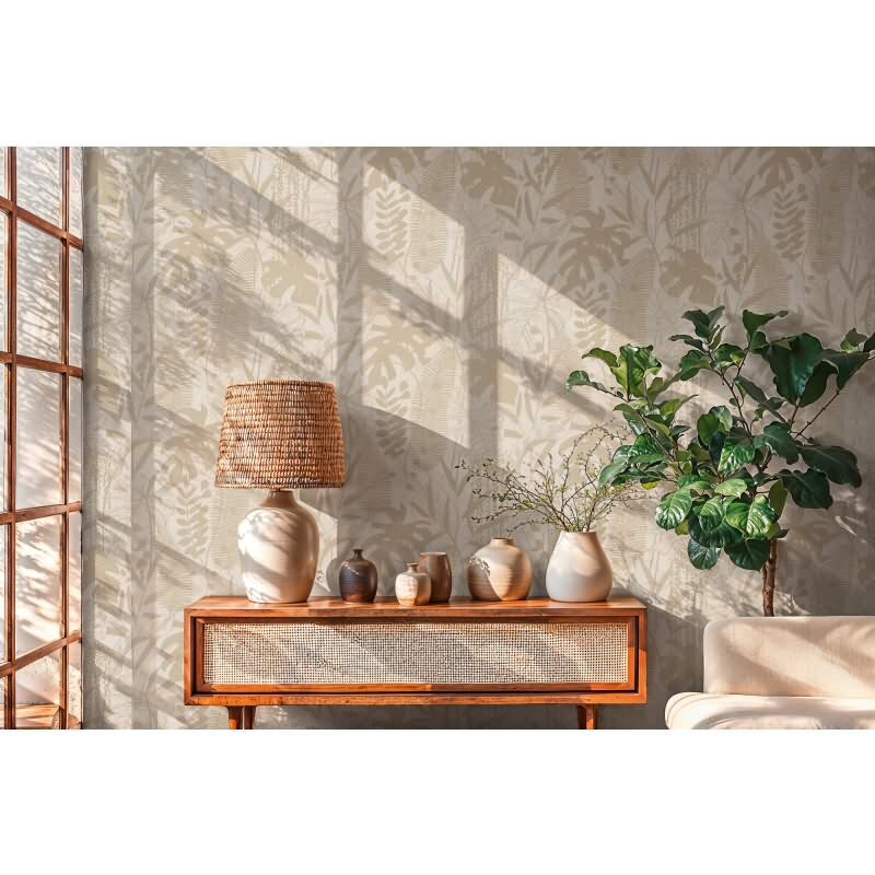Hochwertige Vliestapete Blätter & Zweige Beige - Cuba II (KG-177188)