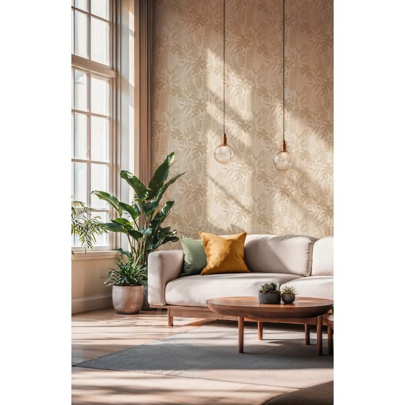 Hochwertige Vliestapete Blätter & Zweige Beige - Cuba II (KG-177188)