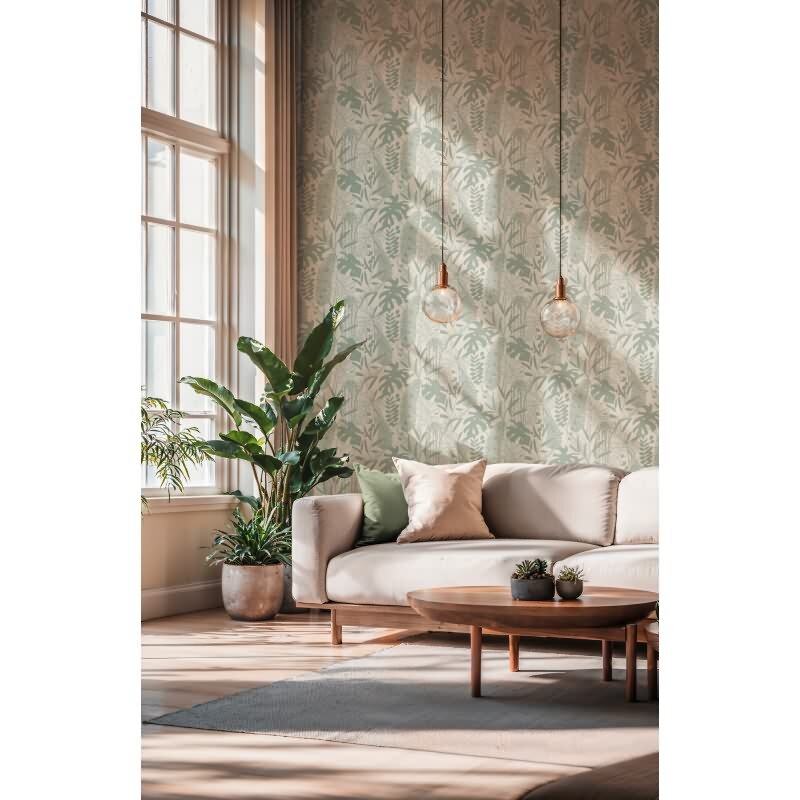 Elegante Vliestapete Beige-Blätter & Zweige - Exklusiv Cuba II (KG-177189)