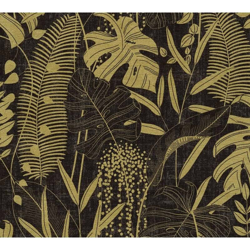 AS-Creations Cuba II: Vliestapete mit Blätter & Zweige-Design in Schwarz (KG-177190)