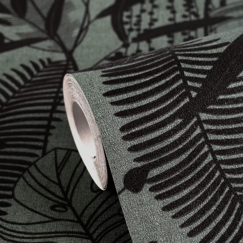 Hochwertige Vliestapete Blätter & Zweige Blau & Schwarz - Cuba II (KG-177191)