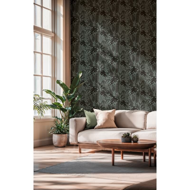 Hochwertige Vliestapete Blätter & Zweige Blau & Schwarz - Cuba II (KG-177191)