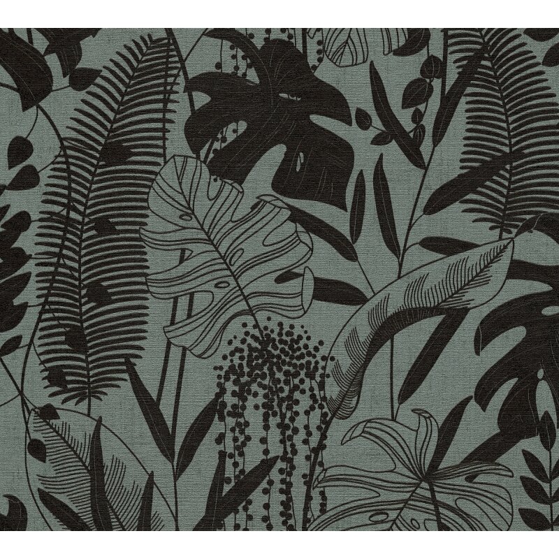 Hochwertige Vliestapete Blätter & Zweige Blau & Schwarz - Cuba II (KG-177191)