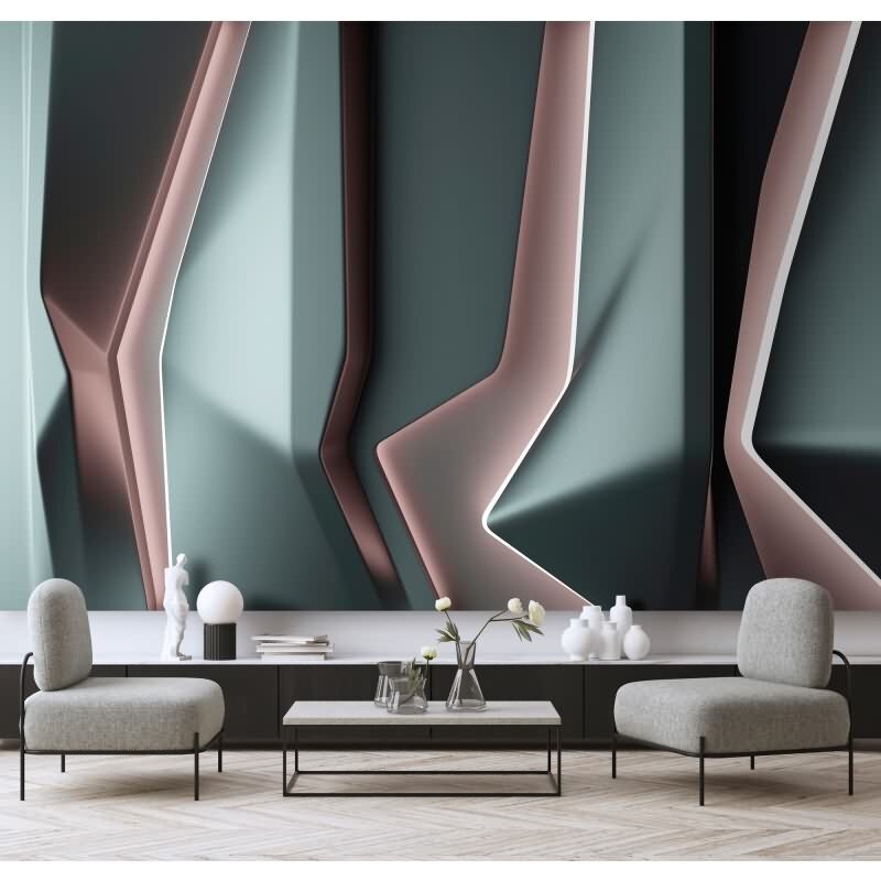 Platinum 1 Designerwerkstatt - Grün & Gold, Kupfer, Schwarziger 3d & optische täuschung-Motiv auf hochwertiger Vliestapete (KG-177214)