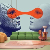 Think Tank Kunsttapete - Blau & Orange, Grauiger...