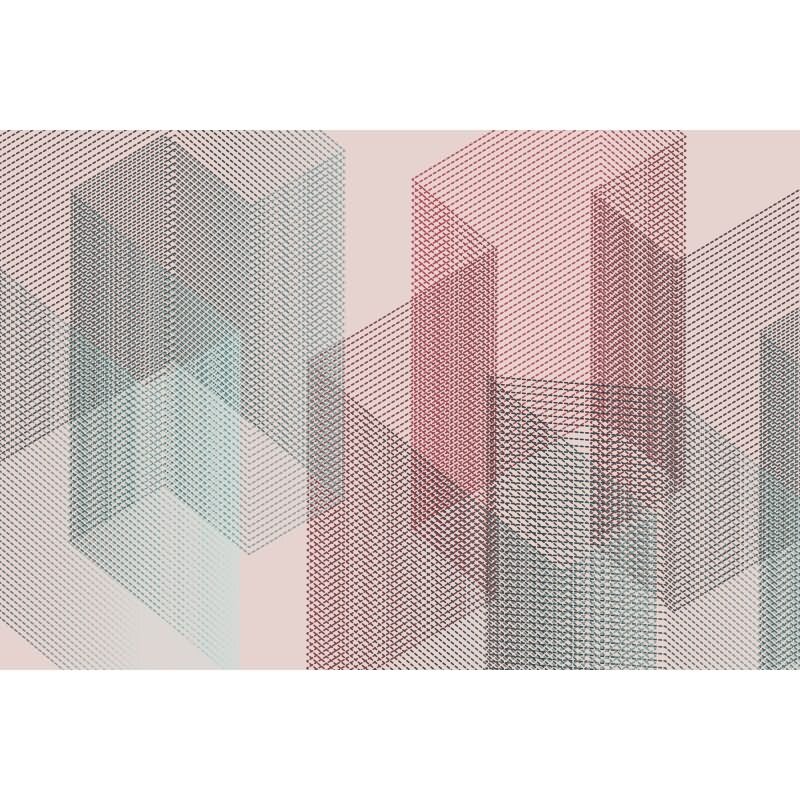 Mesh 1 Designerwerkstatt - Rosa, Rose & Blau, Grauiger kunst-Motiv auf hochwertiger Vliestapete (KG-177242)