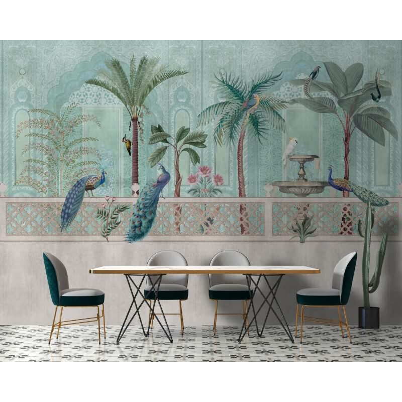 Pavo - Blau & Grün, Grauiger Moderne Wandgestaltung mit vliestapete von AS-Creation (KG-177260)