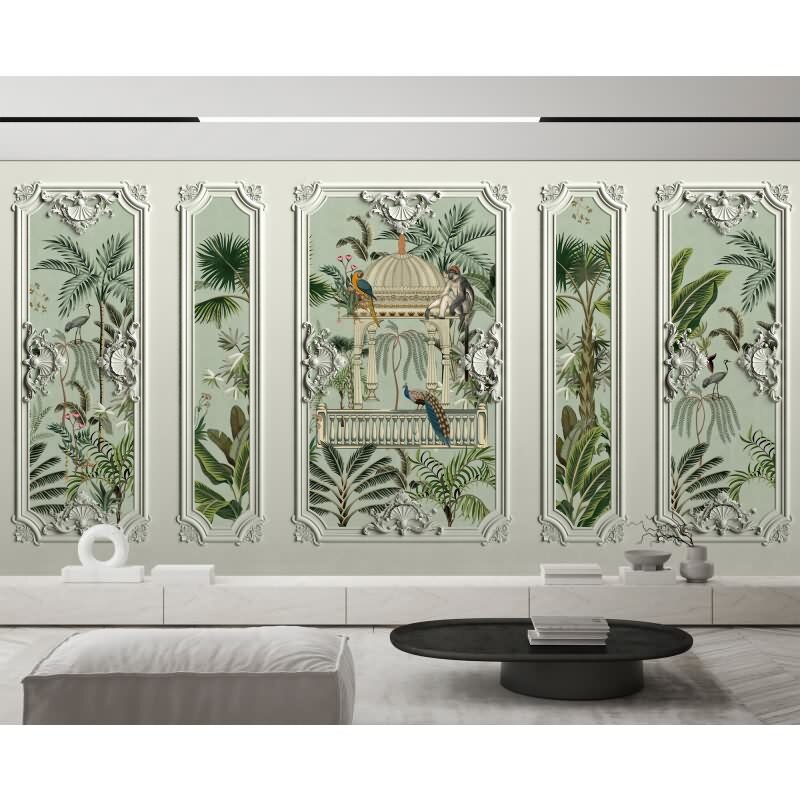 Darjeeling - Grün & Weiß, Grauiger Digitaldruck-Vliestapete aus der Walls by Patel 4 Kollektion (KG-177263)