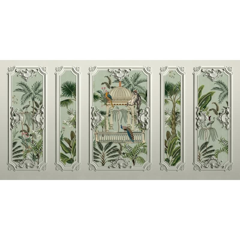 Darjeeling - Grün & Weiß, Grauiger Digitaldruck-Vliestapete aus der Walls by Patel 4 Kollektion (KG-177263)