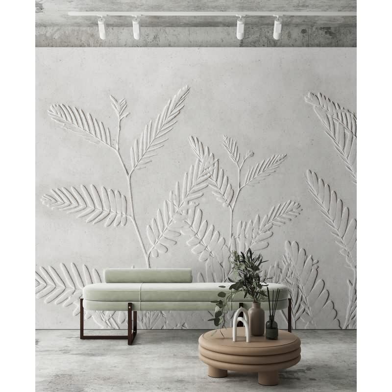 Fern Kunsttapete - Grau, Silber & Weißiger blätter & zweige-Effekt in Vliestechnik von Walls by Patel 4 (KG-177274)