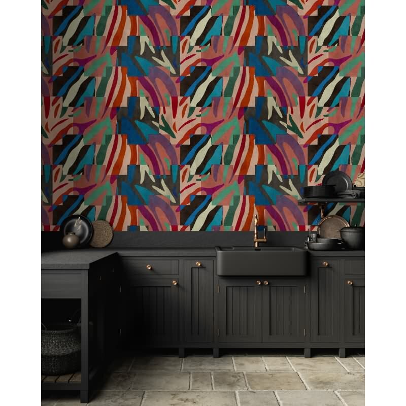 Ettore Dekorationstapete - Bunt & Rot, Bordeaux, Blauiger streifen, linien & wellen auf hochwertigem Vlies von AS-Creation (KG-177275)