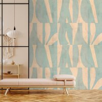 Laila - Beige, Creme & Blauiger Premium-Vliestapete...