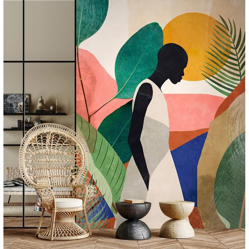 Nala - Beige, Creme & Pink, Schwarziger Digitaldruck-Vliestapete aus der Walls by Patel 4 Kollektion (KG-177298)