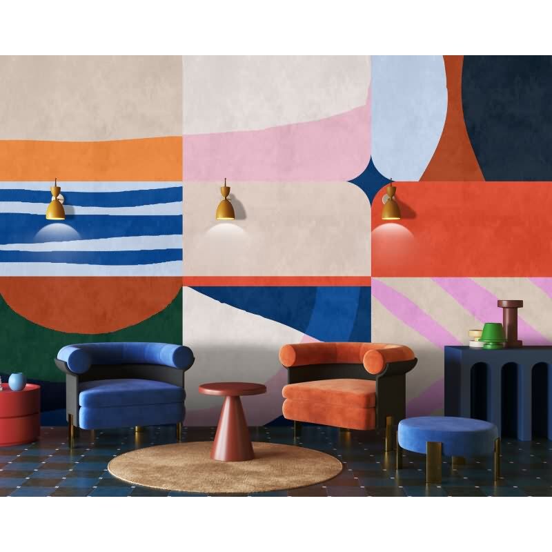 Mañana Designerwerkstatt - Bunt & Rot, Bordeaux, Grauiger streifen, linien & wellen-Motiv auf hochwertiger Vliestapete (KG-177299)