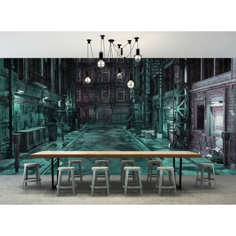 Bronx Designtapete - Türkis & Lila, Flieder, Schwarziger industrial & loft-Muster fuer moderne Raeume von AS-Creation (KG-177307)