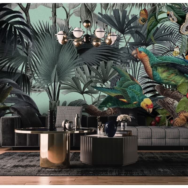 Arabella Designerwerkstatt - Türkis & Grau, Silber, Schwarziger tiere-Motiv auf hochwertiger Vliestapete (KG-177316)