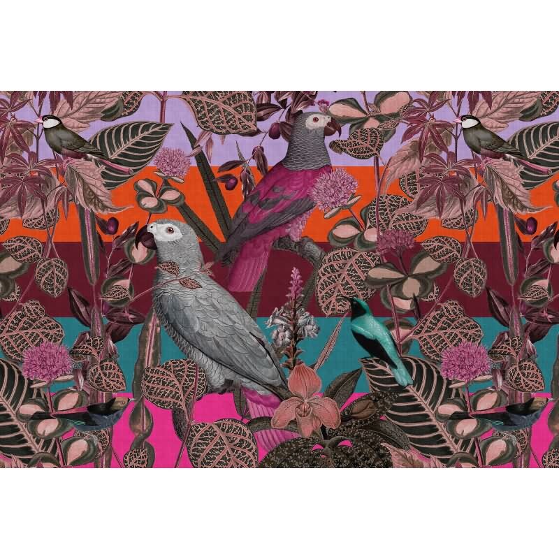 Amazona 1 Designerwerkstatt - Bunt & Rot, Bordeaux, Lilaiger tiere-Motiv auf hochwertiger Vliestapete (KG-177321)