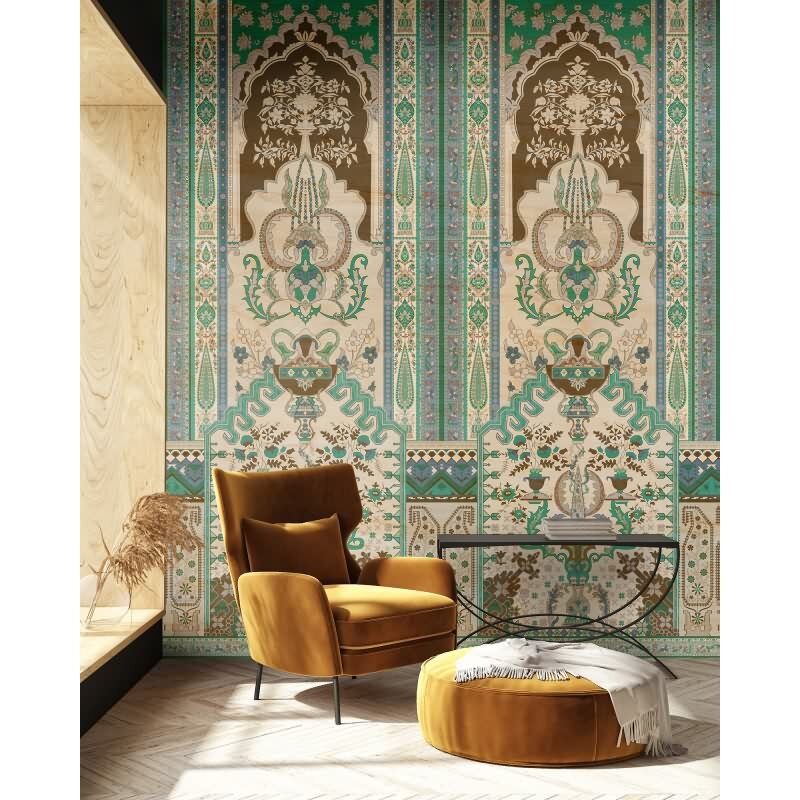 Tara Designerwerkstatt - Beige, Creme & Braun, Grüniger barock & ornament-Motiv auf hochwertiger Vliestapete (KG-177333)