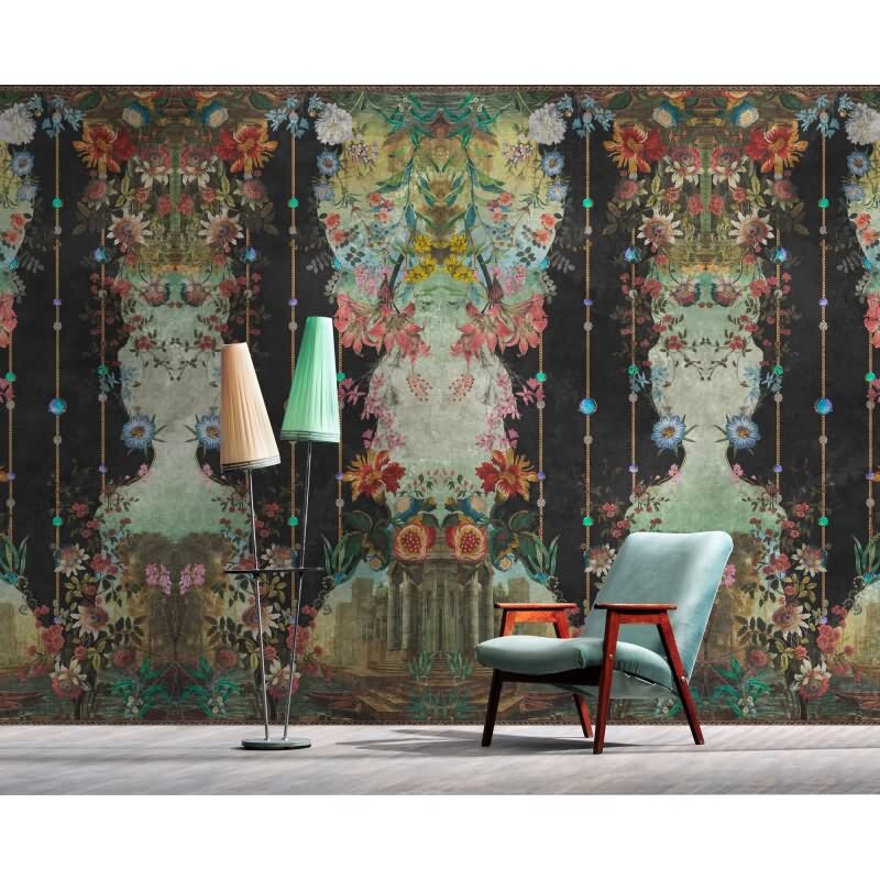 Ophelia Designtapete - Schwarz, Anthrazit & Bunt, Blauiger barock & ornament-Muster fuer moderne Raeume von AS-Creation (KG-177335)