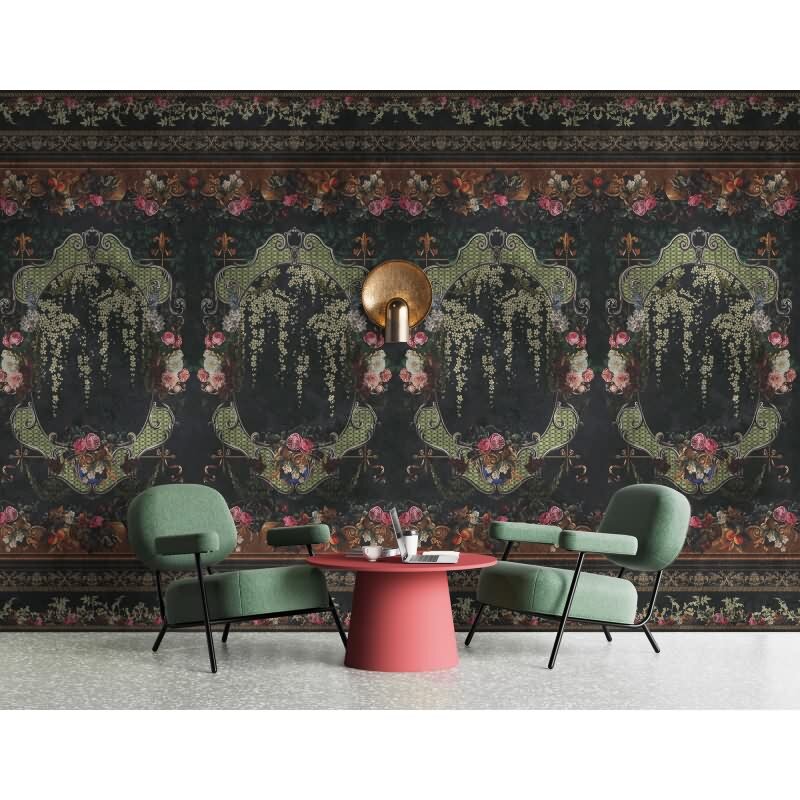 Babette Designtapete - Schwarz, Anthrazit & Bunt, Rotiger barock & ornament-Muster fuer moderne Raeume von AS-Creation (KG-177336)