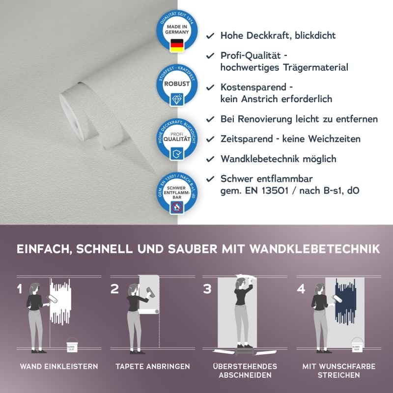 Design 389741 Robuste Meistervlies Tapete - Weiß überstreichbar, pflegeleicht und strapazierfahig (KG-177346)