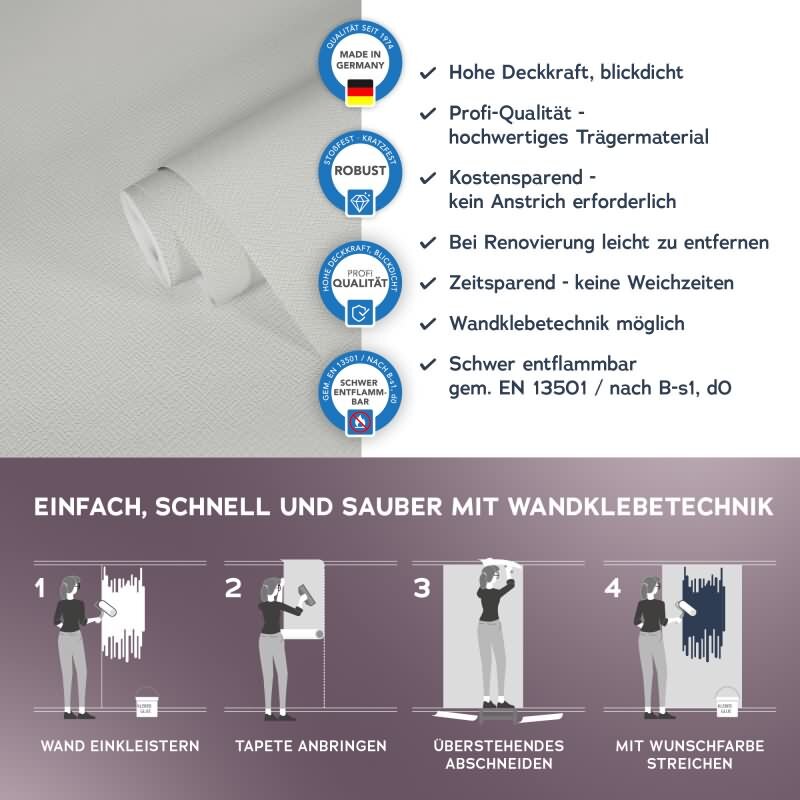 Design 390103 Robuste Meistervlies Tapete - Weiß überstreichbar, pflegeleicht und strapazierfahig (KG-177347)