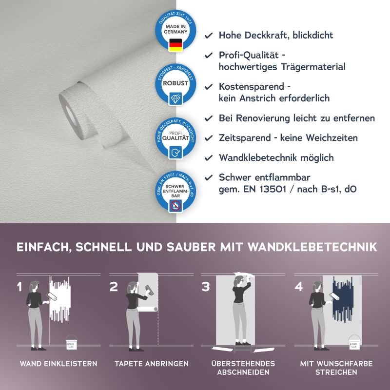 Design 392761 Robuste Meistervlies Tapete - Weiß überstreichbar, pflegeleicht und strapazierfahig (KG-177352)
