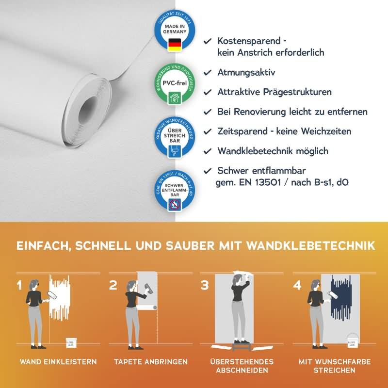 Design 316011 Robuste Meistervlies Tapete - Weiß überstreichbar, pflegeleicht und strapazierfahig (KG-177354)