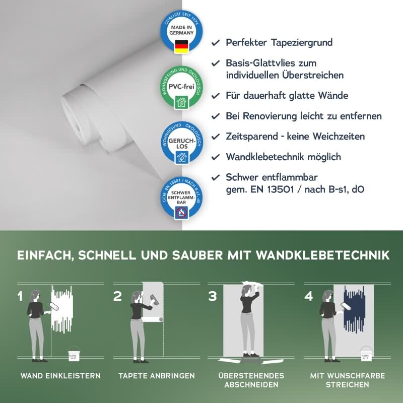 Design 953121 Robuste Meistervlies Tapete - Weiß überstreichbar, pflegeleicht und strapazierfahig (KG-177356)