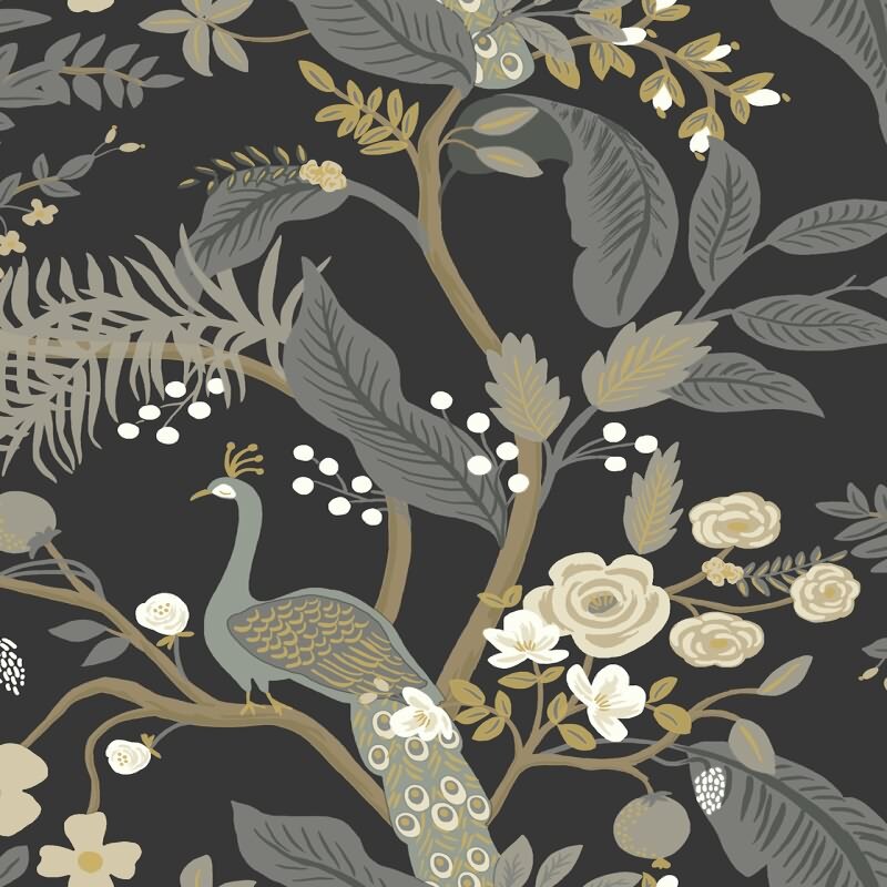 Vliestapete Schwarz, Anthrazit blütenreiche Eijffinger Rifle Paper Co. (KG-177372)