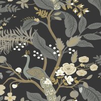 Vliestapete Schwarz, Anthrazit bl&uuml;tenreiche...