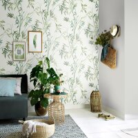 Vinyltapete Gr&uuml;n-Wei&szlig; fern&ouml;stliche...