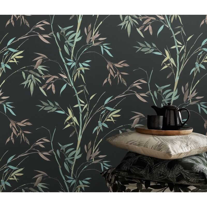 Vinyltapete Anthrazit-Grün moderne Dschungel Erismann Martinique (KG-177683)