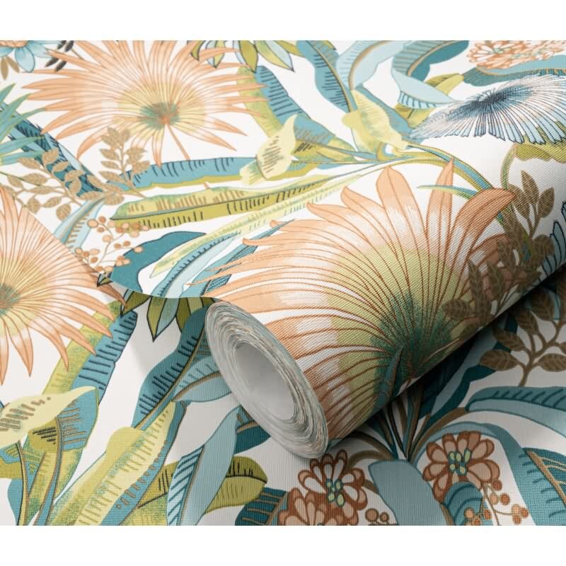 Vinyltapete Türkis-Orange tropische Frische Erismann Martinique (KG-177687)