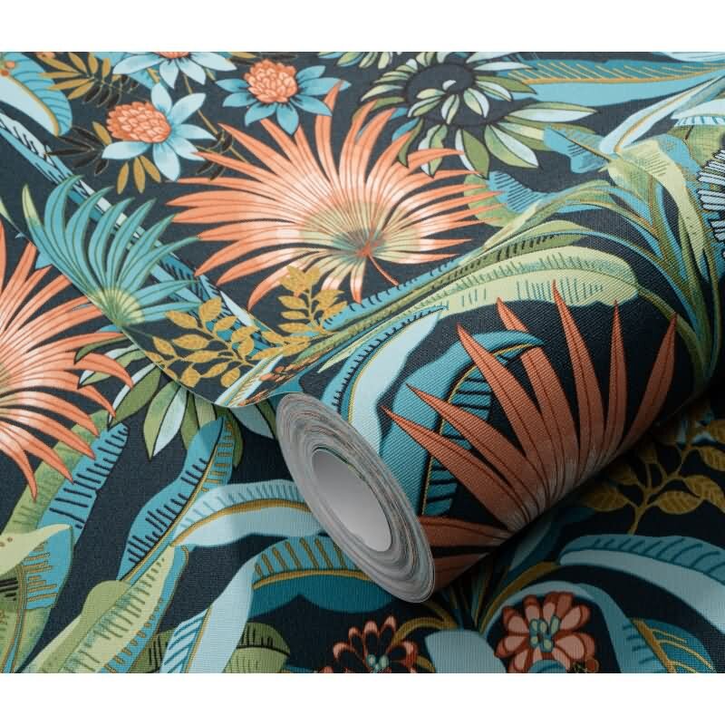 Vinyltapete Bunt-Türkis Dschungel-Traum Erismann Martinique (KG-177688)