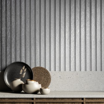 Tapete glänzende Holzpaneele Silber Grau